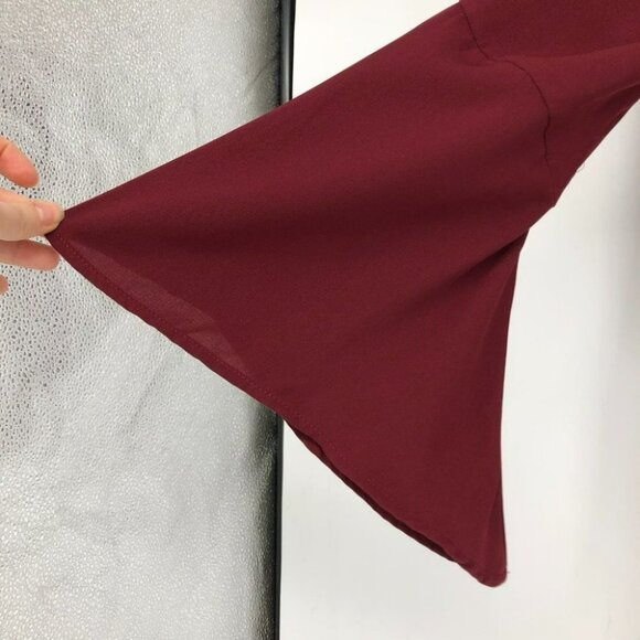 Allen Solly Burgundy Peplum flared sleeve v-neck blouse small - Picture 6 of 16